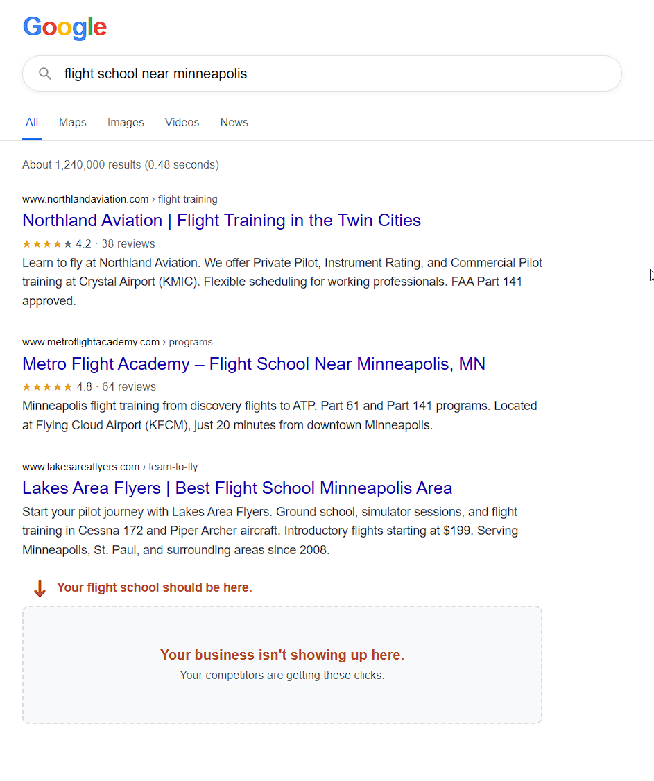 Screenshot mockup of a Google search results page.